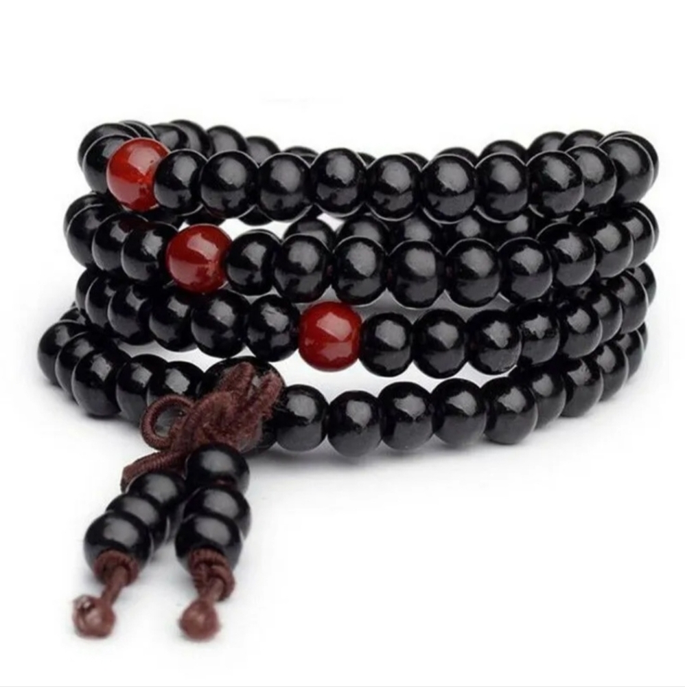 Yoga Meditation Sandalwood Mala Beads Rosary Wrap Bracelet Wooden Red Black